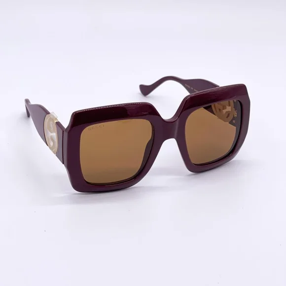 NEW GUCCI OVERSIZED SQUARE WOMEN'S SUNGLASSES GG1022S 007 BURGUNDY GUCCI… - Picture 6 of 9